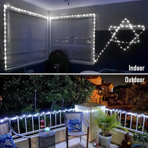 Vista 3 de JMEXSUSS Paquete de 2 luces de cuerda a pilas para exteriores, impermeables, cada una de 33 pies, 100 luces LED blancas de Navidad con control