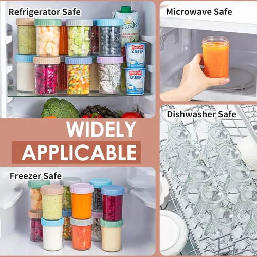 Vista 6 de DRKIO Paquete de 6 recipientes de vidrio para almacenamiento de alimentos para bebés - tarros de comida para bebés de 8 Oz con tapas