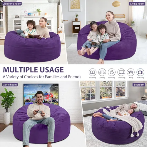 Vista 388 de Puf de 5 pies, puf grande con relleno de espuma viscoelástica, sofá puff esponjoso con funda de terciopelo holandés, puf redondo para sala de estar