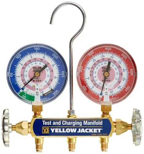 Yellow Jacket 42021 Colector solo con medidores codificados por colores de 3-1/8", bar/psi, R-410A (Concha)