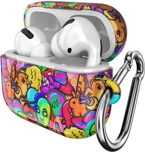 Vista 2 de Funda compatible con Airpods Pro y Pro 2 Airpods 3-2-1 Gen Trippy Cover con llavero Cool Crazy Design Adolescente Funda protectora de plástico
