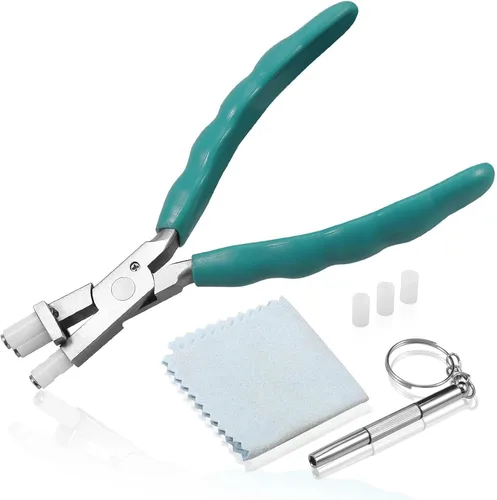 Vista 8 de Alicates de punta doblada de 6 pulgadas, kit de herramientas de reparación y ajuste de lentes de acero inoxidable con destornillador y paño