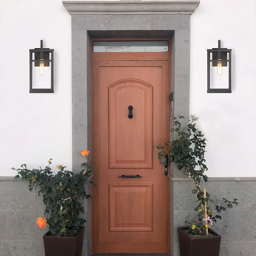 Vista 10 de Blake - Lámpara moderna de metal y cristal transparente para exteriores, color negro