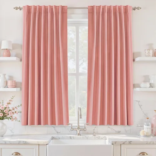 Vista 119 de UHITECH Cortinas opacas cortas de 24 pulgadas de largo para sala de estar, juego de 2 paneles con pestaña trasera, bolsillo para barra, cortinas