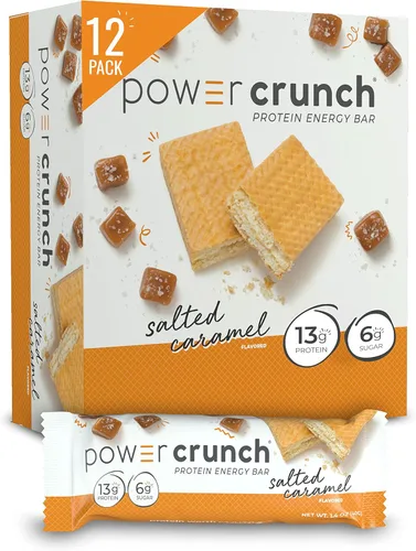 Barritas de galleta Power Crunch, snacks altos en proteínas con delicioso sabor, caramelo salado, 1,4 onzas (12 unidades)