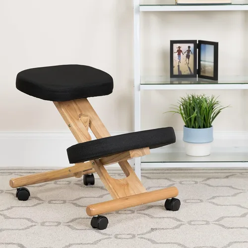 Vista 2 de Silla inclinada ergonómica de madera móvil de Flash Furniture, Tela Madera, Negro