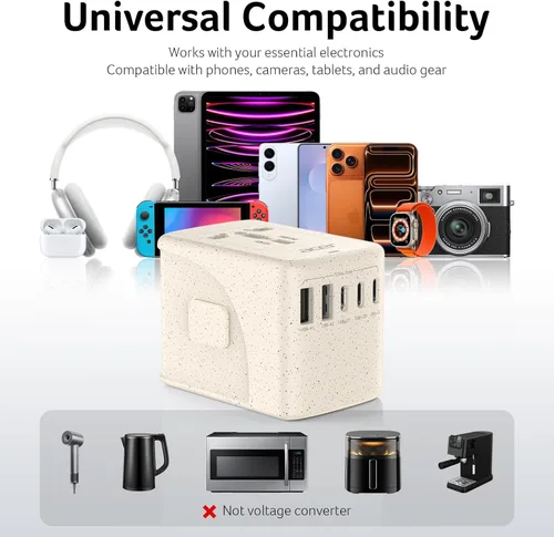 Vista 6 de Acer Adaptador de enchufe de viaje universal - Adaptador de corriente internacional con 5 puertos USB (3 USB C) 5.8A, cargador de toma de corriente