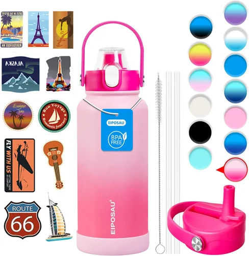 Vista 17 de Botella de agua aislada con tapa, bota y calcomanías, botella de acero inoxidable de 24 onzas, sin sudor, mantiene el frío las 24 horas, botella