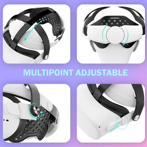 Vista 4 de NIUVR Correa para la cabeza compatible con MetaOculus Quest 2 repuesto para correa Elite ajustable cómoda mejorada multipunto dispersión equilibrada