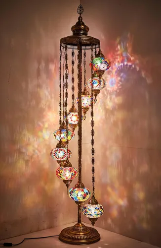 DEMMEX Lámpara de pie con mosaico turco marroquí, 9 globos, 6 pies de alto, lámpara de pie decorativa estilo Tiffany con globos coloridos para