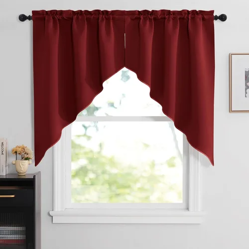 Vista 21 de NICETOWN - Cortinas para oscurecer la habitación con orificio para barra, cenefas de festón a medida y festones para cocina