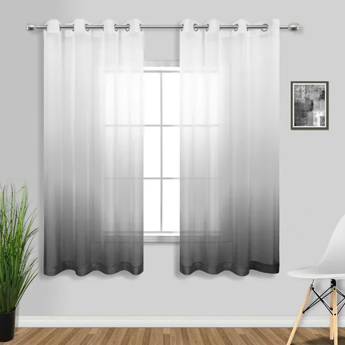 Vista 13 de KOUFALL - Cortinas negras de 63 pulgadas de largo para dormitorio, juego de 2 paneles con ojales, cortinas semitransparentes de imitación de lino