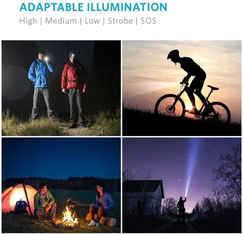 Vista 25 de Linterna LED de alto lúmenes, brillante, con zoom, impermeable, potente, linterna LED táctica de emergencia para el hogar y 5 modos, linterna