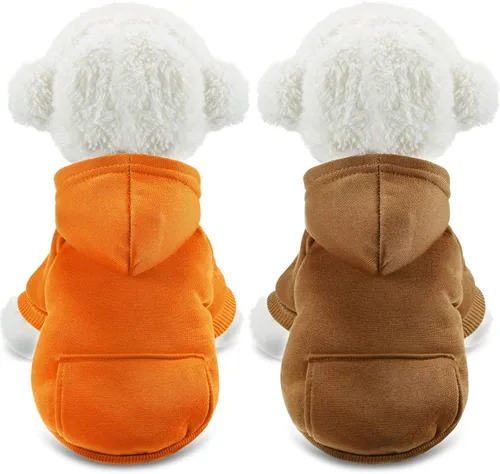 Vista 6 de SATINIOR 2 piezas de sudadera con capucha para perros de invierno, sudaderas cálidas para perros pequeños con bolsillos, abrigo de algodón para ropa