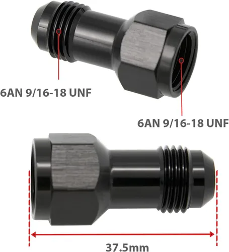 Vista 2 de 2 piezas de aluminio 6AN hembra a 6AN macho, conector adaptador de extensiones AN6 con anillo tórico, negro, longitud total: 1.476 in