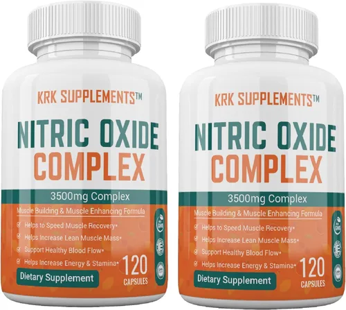 KRK SUPPLEMENTS 2 botellas complejo de óxido nítrico 3500 mg por porción L-arginina HCL AAKG AKG alfa cetoglutarato citrulina malato 240 cápsulas