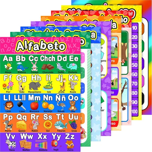 Outus Póster educativo en español, póster de aula en español para niños pequeños, tabla de aprendizaje para preescolar, primaria y decoración de
