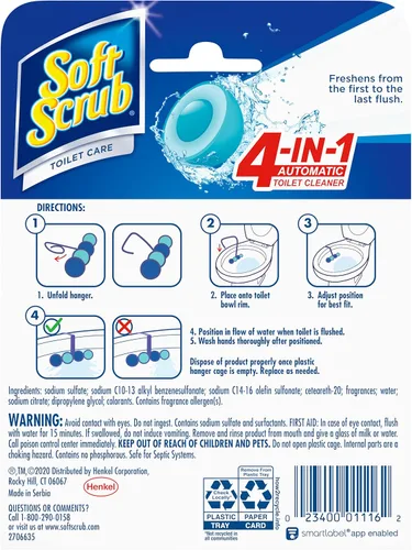 Vista 2 de Soft Scrub Cuidado del inodoro 4 en 1, aguas de zafiro, 1.76 oz