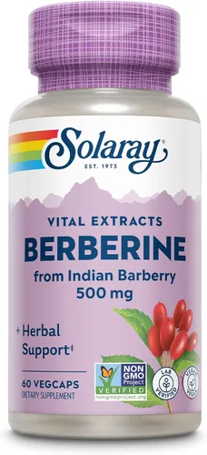 SOLARAY Berberina 500mg - Suplemento de Berberina para un Estilo de Vida Saludable y Activo - con Berberina HCl de Berberis Aristata - Vegano, Sin