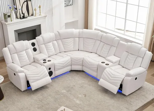 Vista 10 de Sofá Seccional Reclinable Eléctrico con Altavoces de Graves para Sala de Estar, Conjuntos de Sofás Seccionales de Esquina Reclinables de Cuero