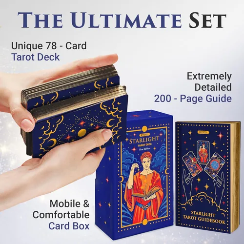 Vista 2 de Wyspell Cartas de Tarot: Mazo de Tarot Starlight con Libro Guía - Mazo de Cartas de Tarot Único para Principiantes - Cartas Modernas de Adivinación