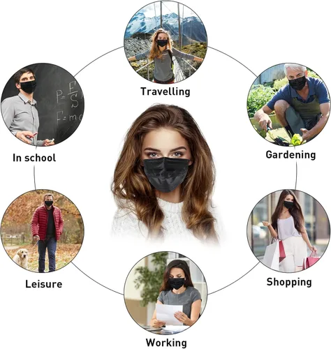 Vista 7 de akgk 200 máscaras faciales desechables, máscara negra, mascarillas desechables de 3 capas