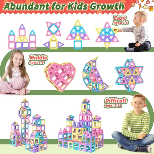 Vista 8 de Juguetes para niñas pequeñas, azulejos magnéticos 44 piezas, ideas de regalos de cumpleaños para niñas de 3 a 5 años, bloques de construcción