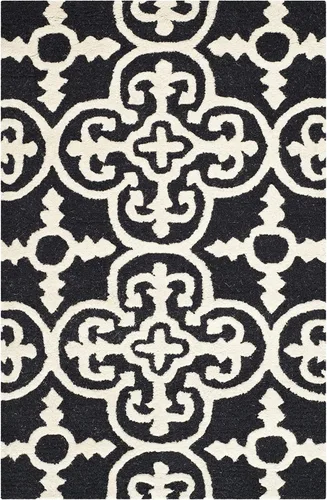 Safavieh Cambridge Collection Tapete de lana hecho a mano, color celeste y marfil. CAM133A, Lana Negro/Marfil