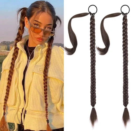 Vista 79 de SEIKEA Extensión de cola de caballo de trenza larga mejorada con lazo elástico, lacio, elegante extensiones de cabello trenzado envolvente