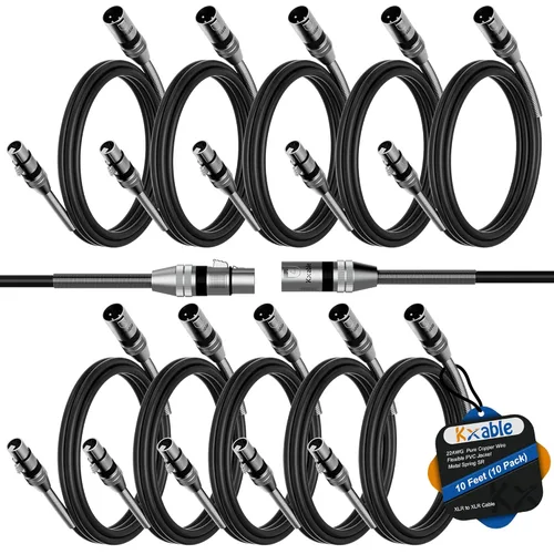 Vista 15 de Kxable - Cable de micrófono XLR 1 pie, XLR macho a hembra, cable de micrófono equilibrado de 3 pines, cable de altavoces blindado, conectores