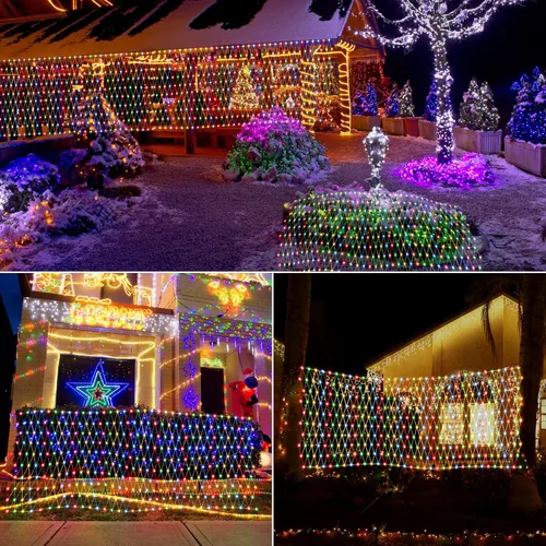 Vista 4 de LYHOPE 6.6 pies x 3.3 pies 160 luces LED de red de Navidad, 11 modos de luces de red de Navidad de 30 V, luces de red decorativas de malla blanca