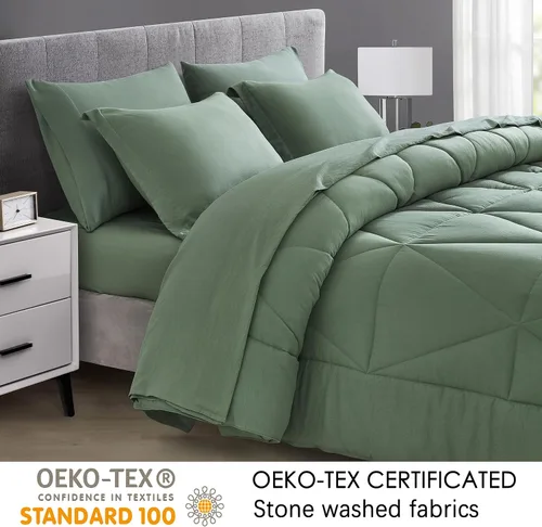 Vista 7 de Chezmoi Collection Jasper - Juego de cama tamaño matrimonial en una bolsa, tamaño matrimonial, 7 piezas, triangular, geométrico, acolchado, piedra