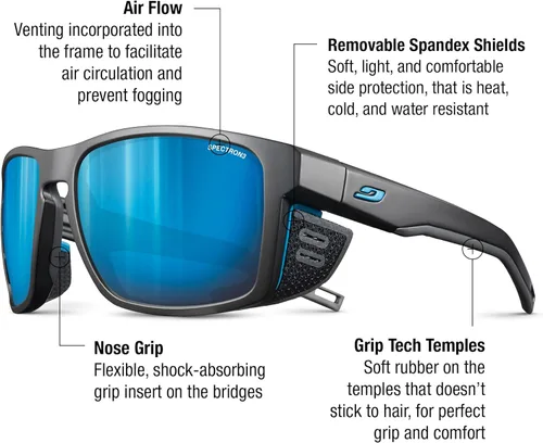 Vista 2 de Julbo Shield Glacier Glasses for Men & Women w/Removable Side Shields for Hiking, Snow/Glare - 100% UV Protection