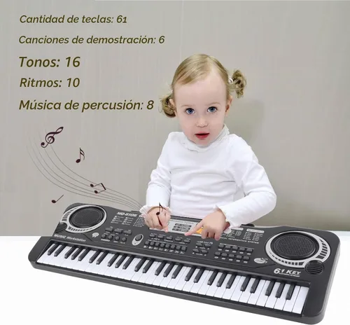 Vista 4 de Piano de teclado electrónico, piano digital eléctrico portátil de 61 teclas con micrófono, cable USB, cargador de enchufe de EE. UU., teclado
