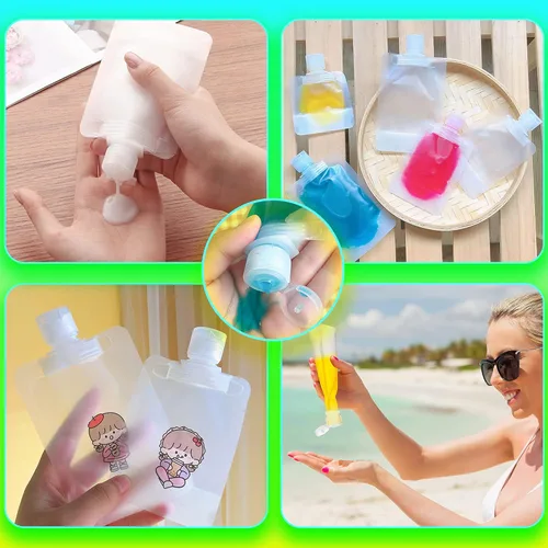 Vista 5 de Bolsa de embalaje portátil de maquillaje líquido de viaje, bolsa de embalaje transparente de plástico con boquilla de pie, bolsa vacía recargable