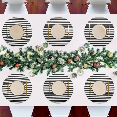 Vista 7 de Black White Stripes Round Placemat, Washable Place Mat Heat Resistant for Kitchen (one Sizex1)