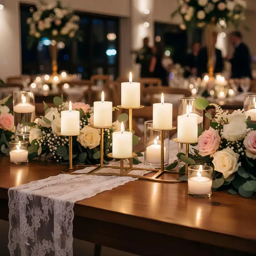 Vista 6 de Candelabro de chimenea para chimenea interior, 6 brazos, portavelas dorado para velas de pilar, mantel de piso, mesa de boda (dorado, 6 ramas)