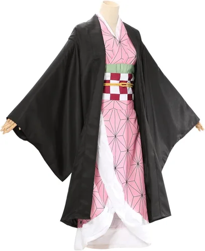 Vista 4 de TMSREBU Nezuko - Conjunto completo de disfraz de Halloween con peluca y bambú para los fanáticos del anime