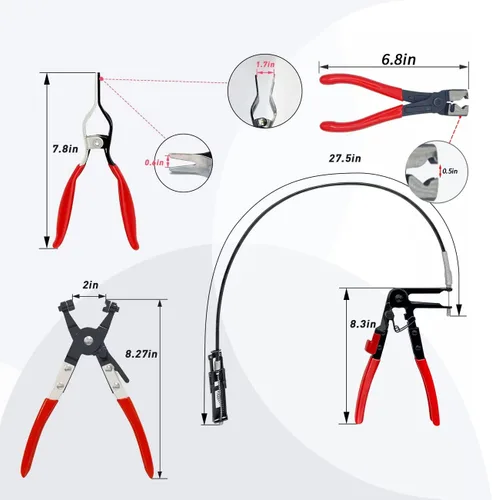 Vista 2 de JANNO Juego de 4 alicates de abrazadera de manguera, herramienta de abrazadera de manguera de agua y combustible para automóvil, alicates de resorte