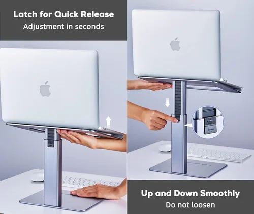 Vista 7 de Soporte ajustable para laptop para escritorio, soporte para portátil de DJ de altura ajustable, soporte elevado para portátil para modo de pie