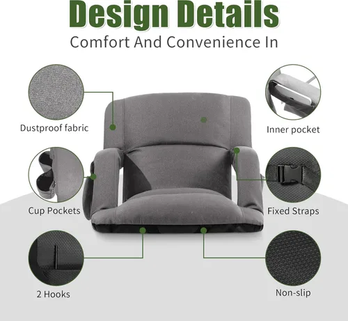 Vista 4 de Sillas de estadio plegables extra anchas con respaldo y cojín, diseño estilo sofá, 6 posiciones reclinables, asientos impermeables