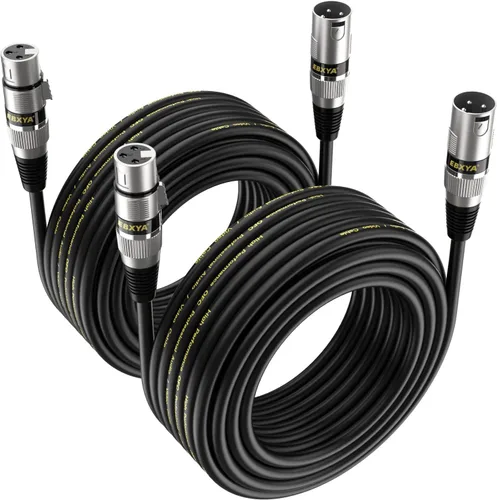 EBXYA Cable XLR de 25 pies, paquete de 2 cables DMX equilibrados de alta calidad con cable de micrófono XLR macho a hembra de 3 pines, color negro