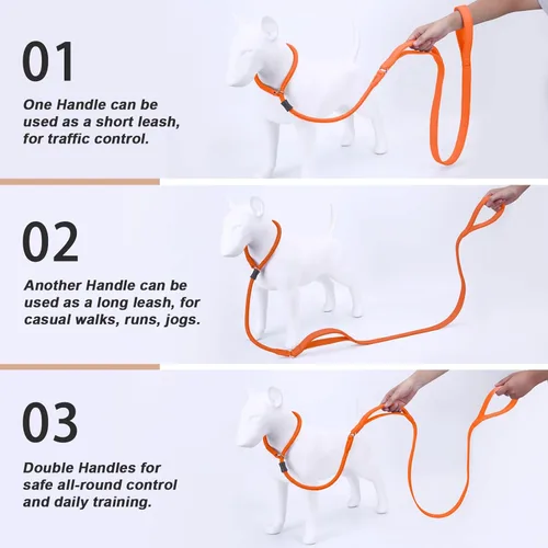 Vista 19 de Correa antideslizante para perro, correa de entrenamiento para perros con doble asa, correa antideslizante de cuero suave y collar, correa de nailon