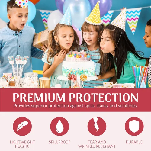 Vista 3 de Grandipity Rollo de mantel de plástico, 54 x 300 pies, manteles de plástico azul para fiestas, desechables con caja de corte, mantel desechable