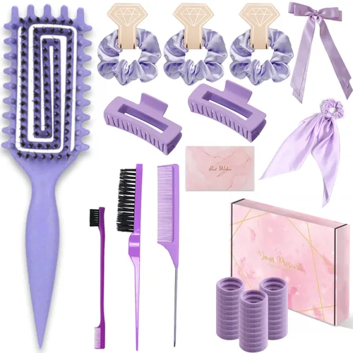 Vista 9 de Cepillo para cabello rizado, cepillo para definir rizos, cepillo para peinar hacia atrás, peine de cola de ratón, cepillo de cerdas para las puntas