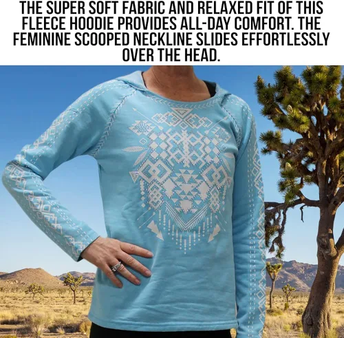 Vista 5 de PGI TRADERS La Honda Sudadera con capucha Diseño del suroeste Manga larga Acento cristalino Sudadera ligera de forro polar Turquesa