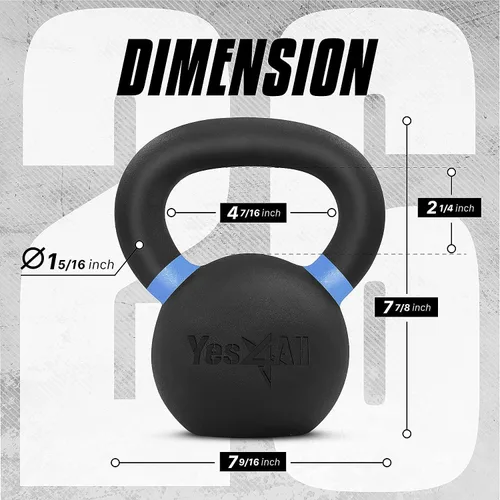 Vista 2 de Yes4All Powder Coated Kettlebell, Cast Iron Core Kettlebells with Non-Slip Handle & Flat Bottom for Conditioning, Heavy Duty for Strength Training