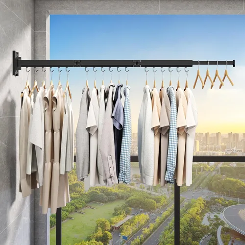 Vista 6 de Estante de secado de ropa montado en la pared, estante de secado de ropa plegable, estante de secado plegable retráctil para colgar ropa