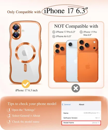 Vista 2 de GVIEWIN Funda para iPhone 17 [compatible con MagSafe] [Protección completa mejorada de la cámara] [Lindo marco ondulado] Funda magnética brillante