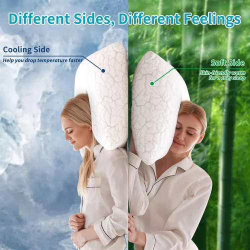 Vista 2 de Almohadas refrescantes para dormir, 1 paquete, almohadas de espuma viscoelástica trituradas ajustables de tamaño estándar, almohadas de cama firmes
